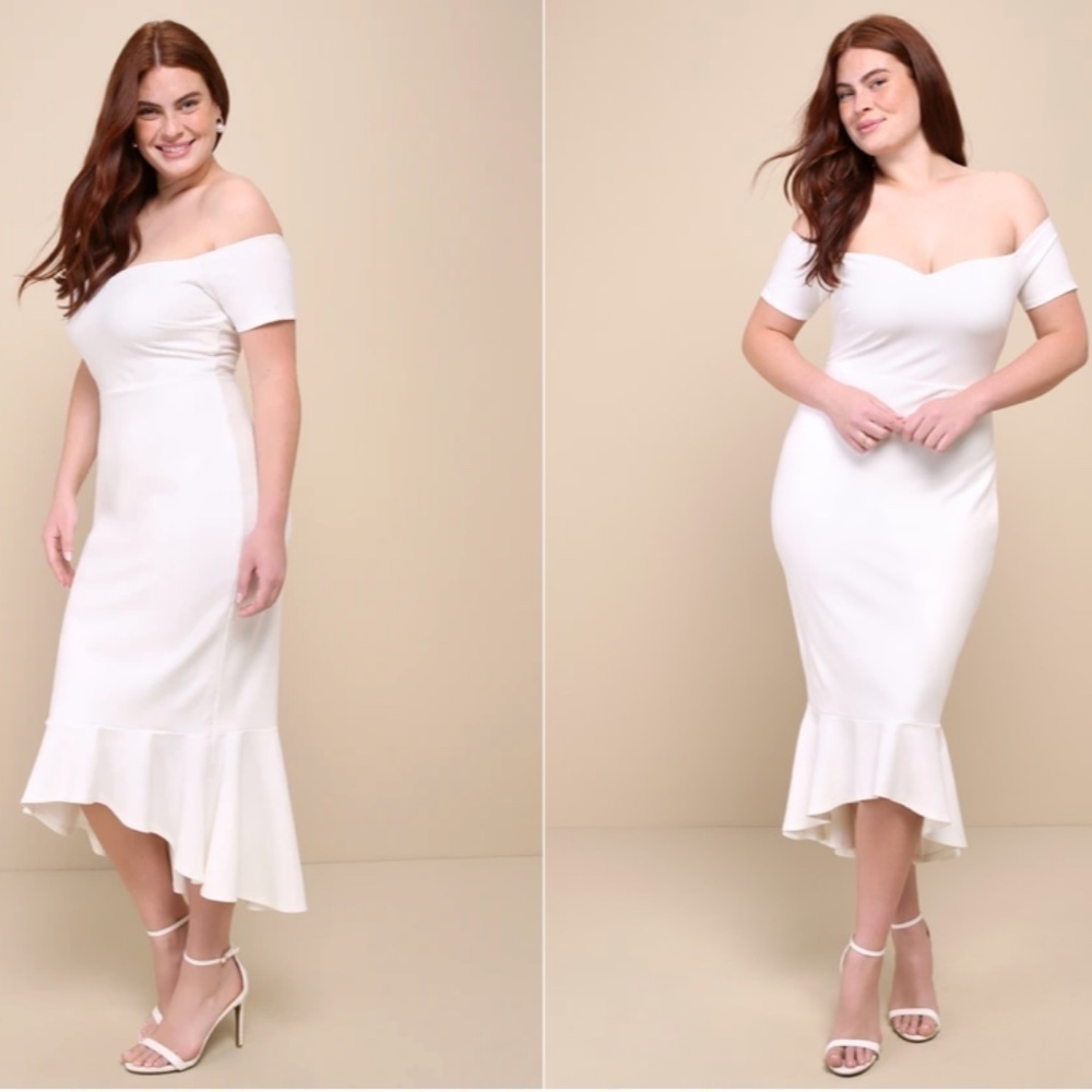 LULU's Bridal Chic Modern Sexy Minimalist Mermaid Trumpet Midi Dress